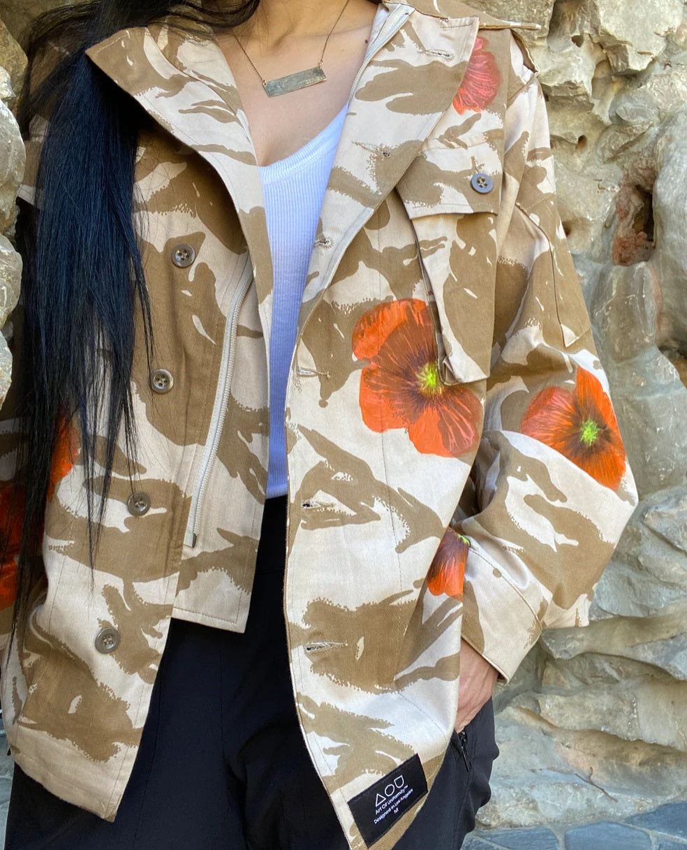 "Desert Poppy" Upcycled British Camo Military Jacket