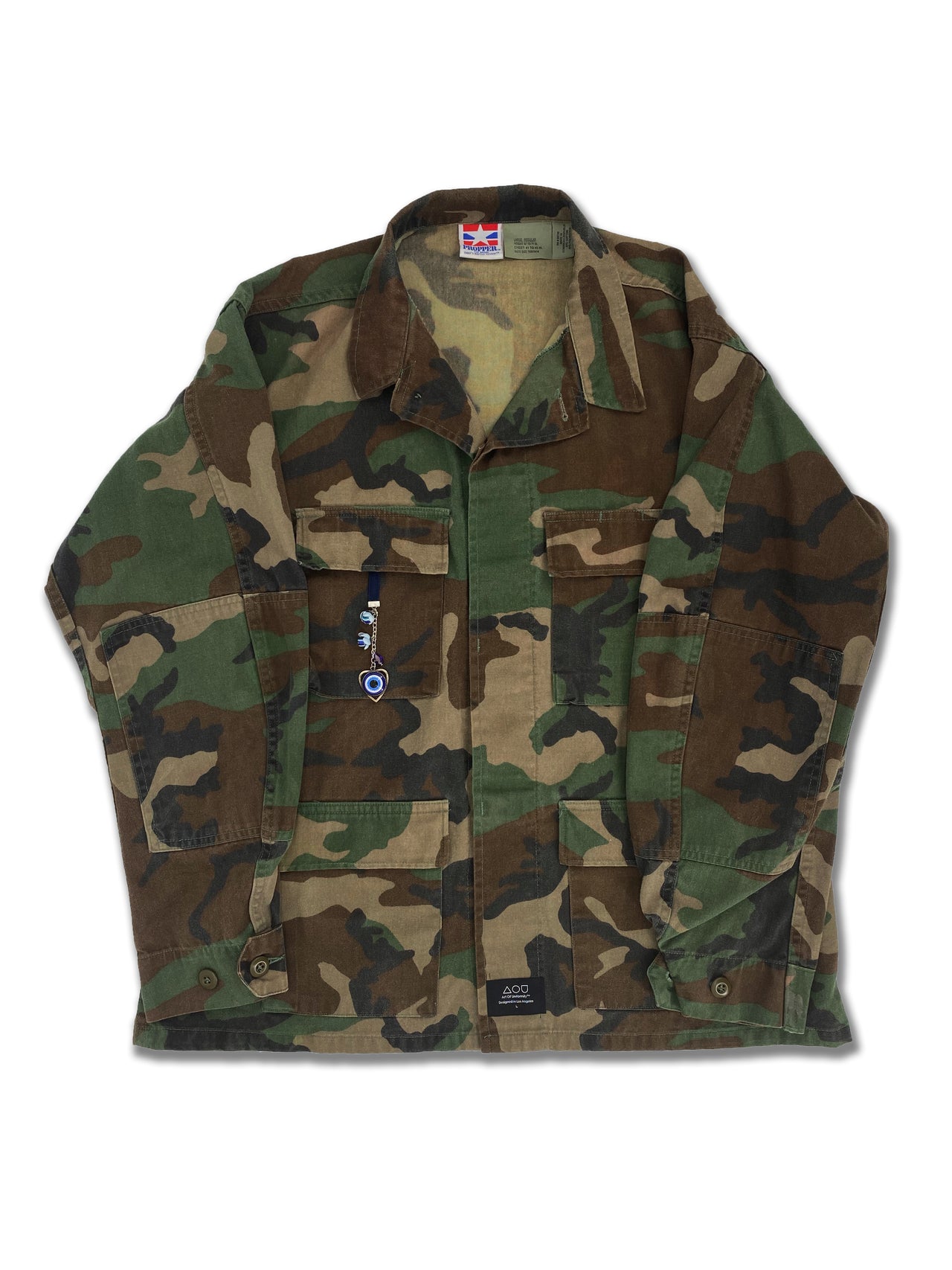 "Self Defense" Upcycled Woodland Camo Jacket