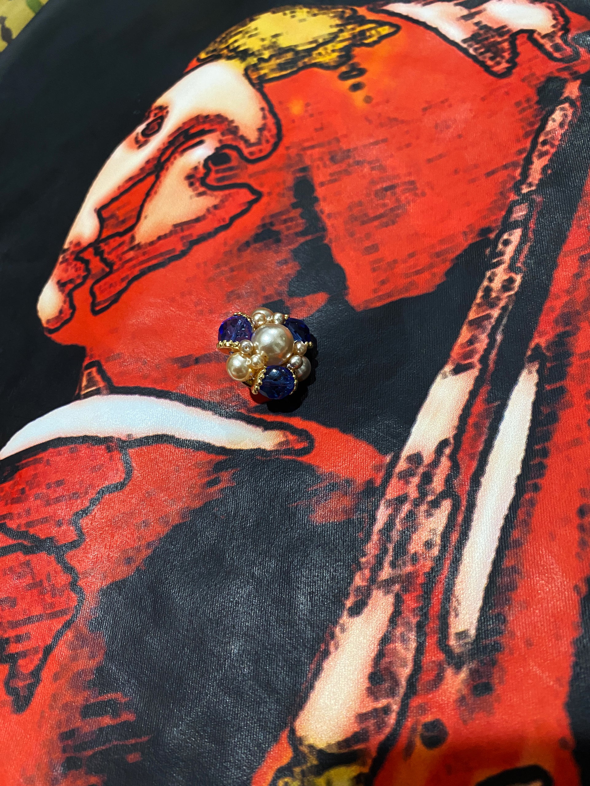 Vintage Dutch camo button-up shirt with Vermeer's "Girl with the Pearl Earring" on the back.