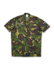 Vintage Dutch camo button-up shirt with Vermeer's "Girl with the Pearl Earring" on the back.