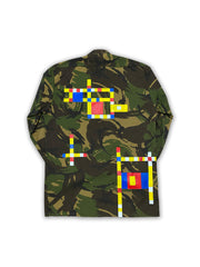 Vintage Dutch camo jacket hand-painted with Piet Mondrian's "Broadway Boogie Woogie."
