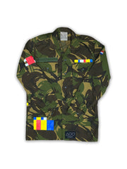 Vintage Dutch camo jacket hand-painted with Piet Mondrian's "Broadway Boogie Woogie."
