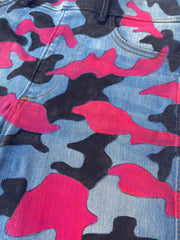 Art Of Uniformity custom hand-painted hot pink and black camo print on gently used True Religion jeggings by Shireen Renee.